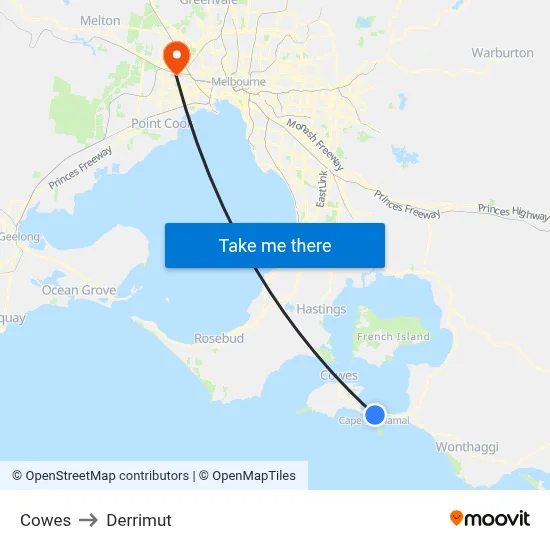 Cowes to Derrimut map