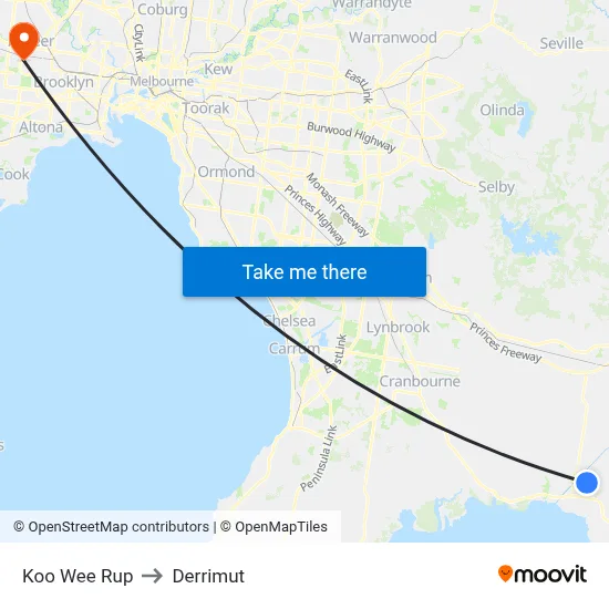 Koo Wee Rup to Derrimut map