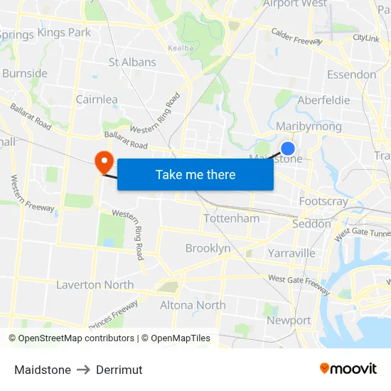 Maidstone to Derrimut map
