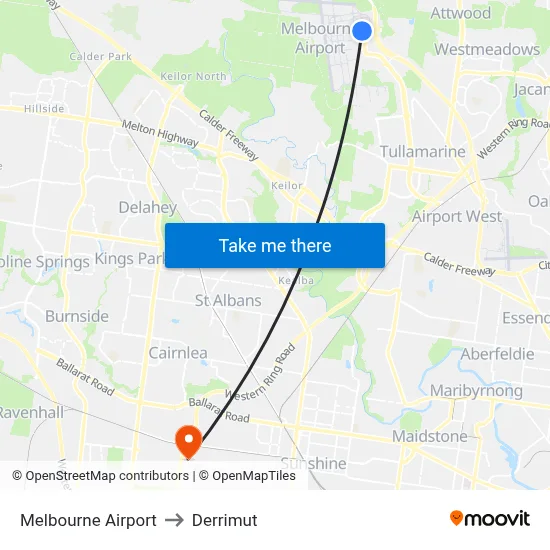 Melbourne Airport to Derrimut map