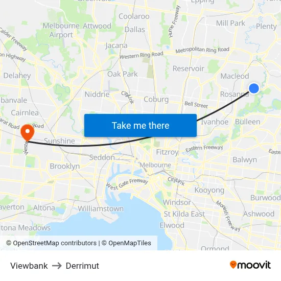 Viewbank to Derrimut map