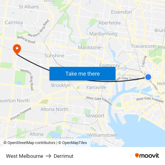 West Melbourne to Derrimut map