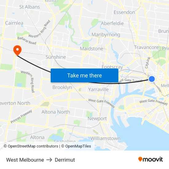 West Melbourne to Derrimut map