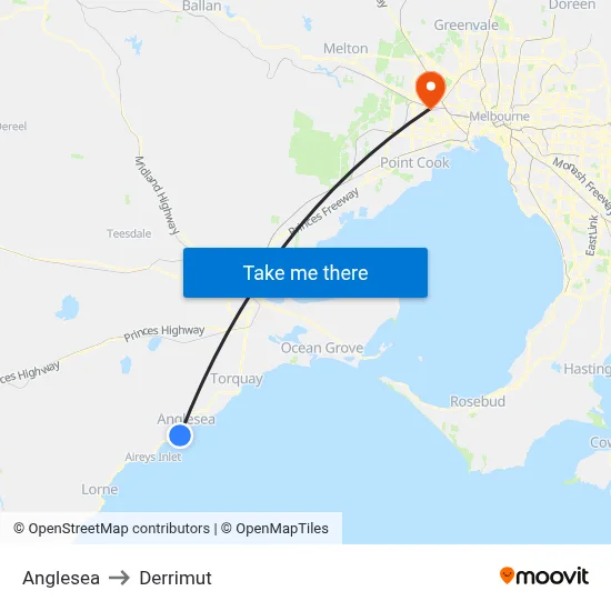 Anglesea to Derrimut map