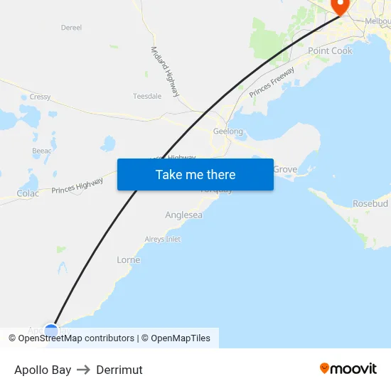 Apollo Bay to Derrimut map
