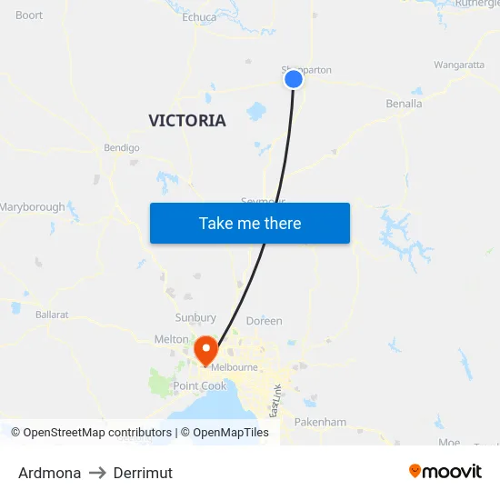Ardmona to Derrimut map
