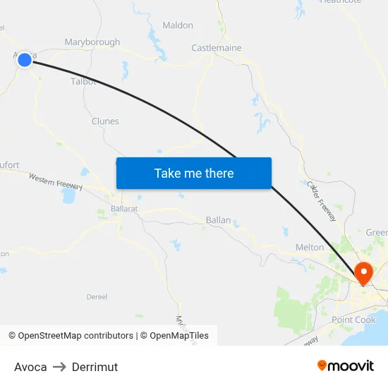 Avoca to Derrimut map
