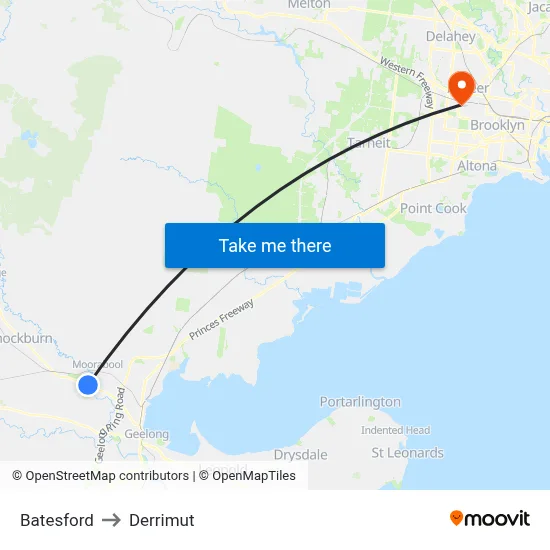 Batesford to Derrimut map