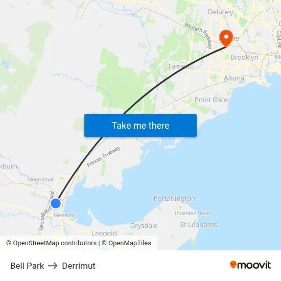 Bell Park to Derrimut map