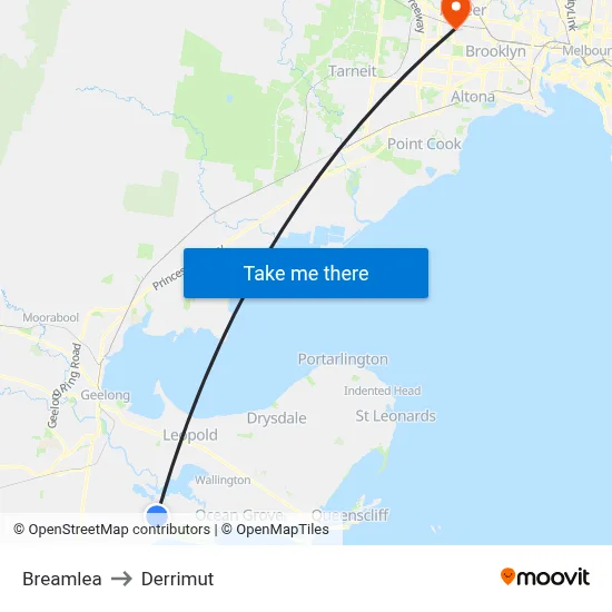 Breamlea to Derrimut map