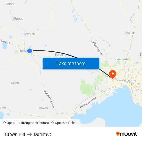 Brown Hill to Derrimut map
