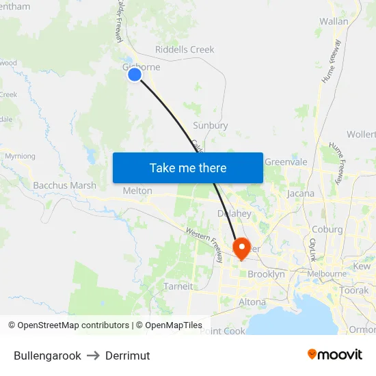 Bullengarook to Derrimut map