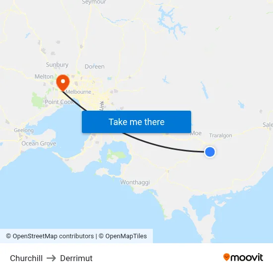 Churchill to Derrimut map