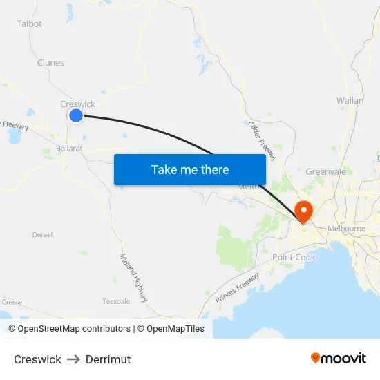 Creswick to Derrimut map