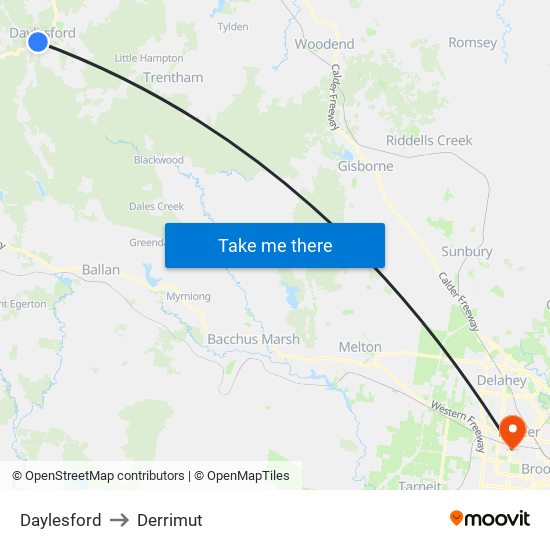 Daylesford to Derrimut map