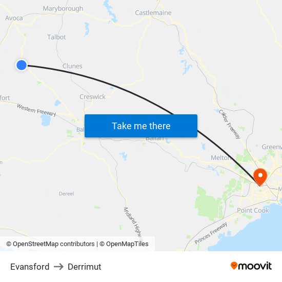 Evansford to Derrimut map