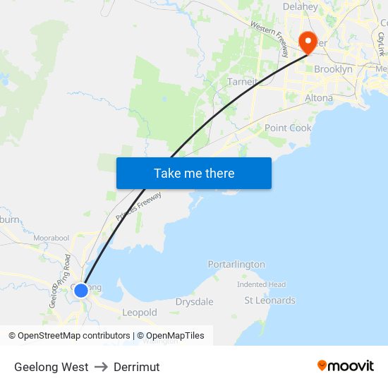 Geelong West to Derrimut map