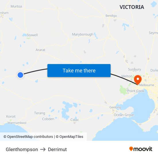 Glenthompson to Derrimut map