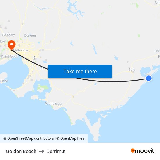 Golden Beach to Derrimut map