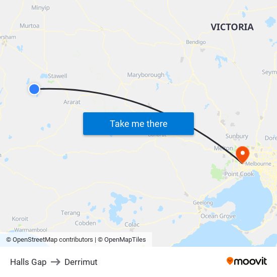 Halls Gap to Derrimut map