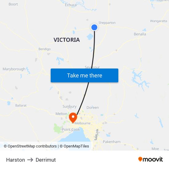 Harston to Derrimut map