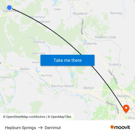 Hepburn Springs to Derrimut map