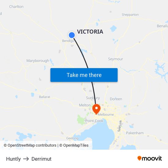 Huntly to Derrimut map