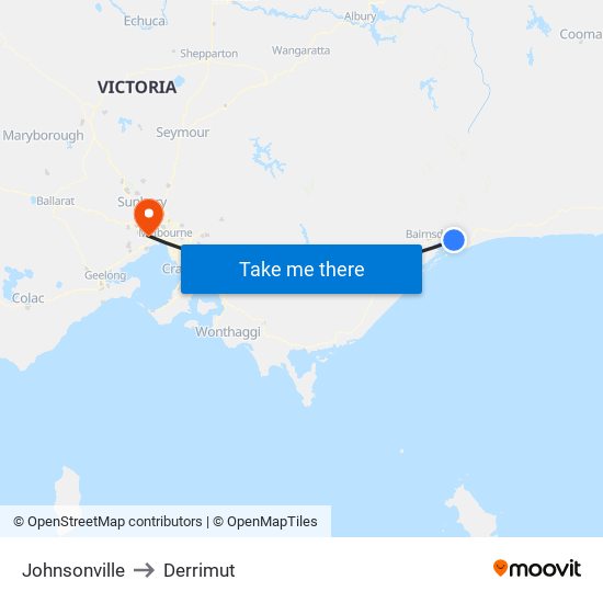 Johnsonville to Derrimut map