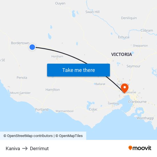 Kaniva to Derrimut map