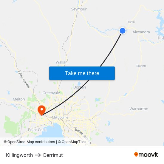 Killingworth to Derrimut map