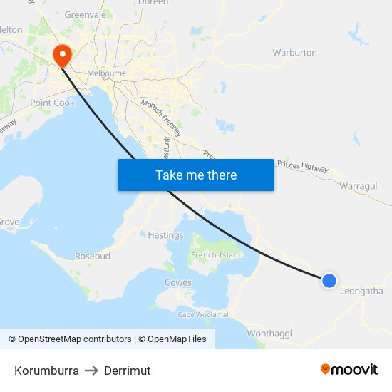 Korumburra to Derrimut map