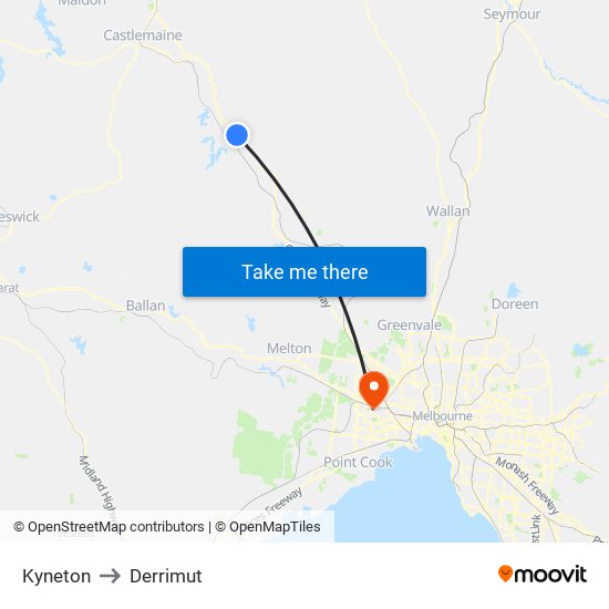 Kyneton to Derrimut map