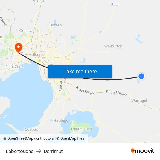 Labertouche to Derrimut map