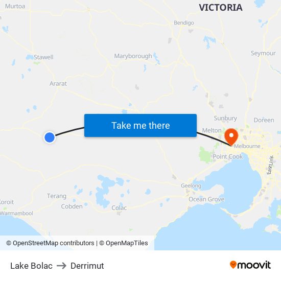 Lake Bolac to Derrimut map