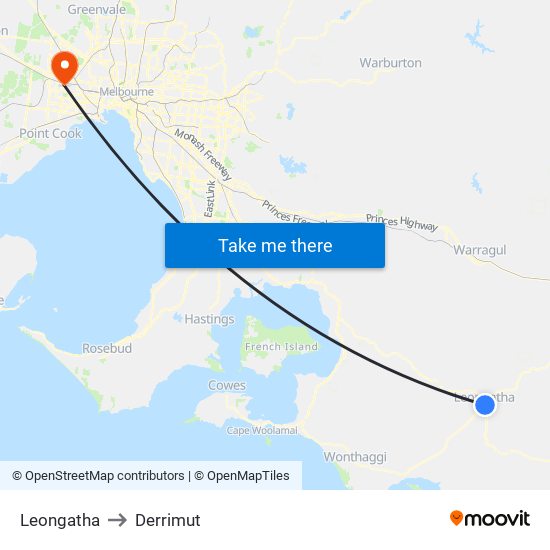 Leongatha to Derrimut map