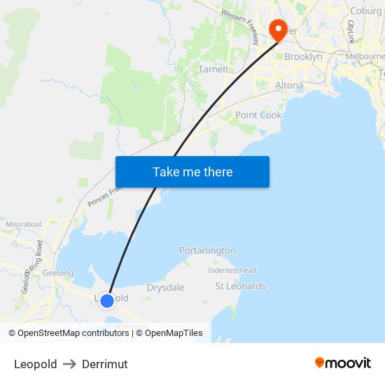 Leopold to Derrimut map