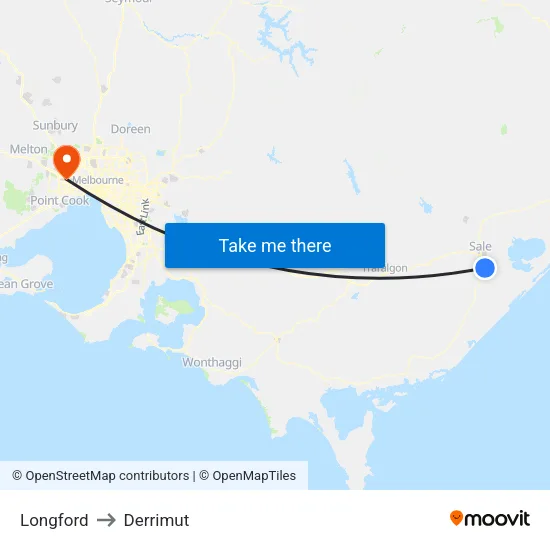 Longford to Derrimut map