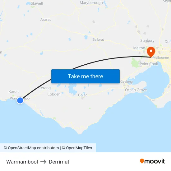Warrnambool to Derrimut map