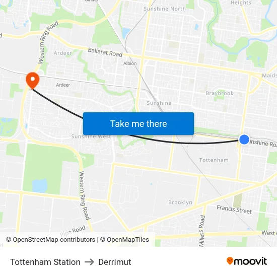 Tottenham Station to Derrimut map