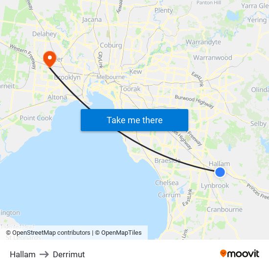 Hallam to Derrimut map