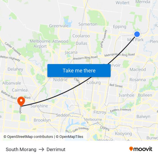 South Morang to Derrimut map