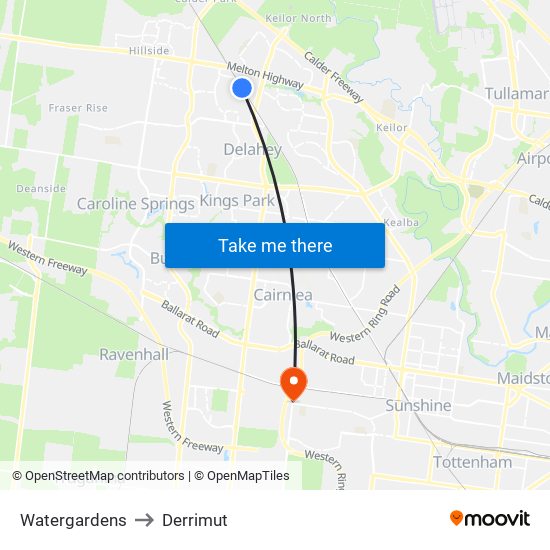 Watergardens to Derrimut map