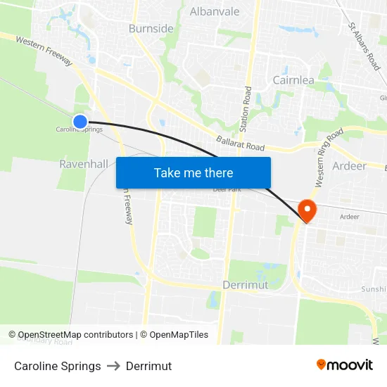 Caroline Springs to Derrimut map