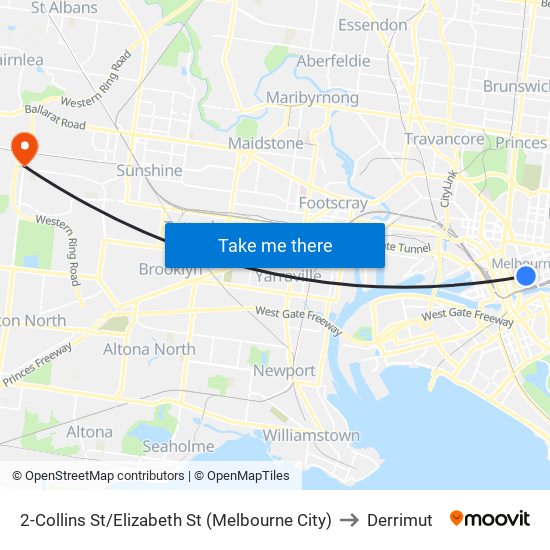 2-Collins St/Elizabeth St (Melbourne City) to Derrimut map