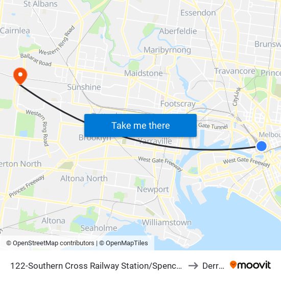 122-Southern Cross Railway Station/Spencer St (Melbourne City) to Derrimut map