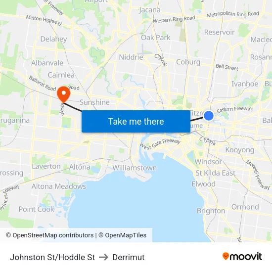Johnston St/Hoddle St to Derrimut map