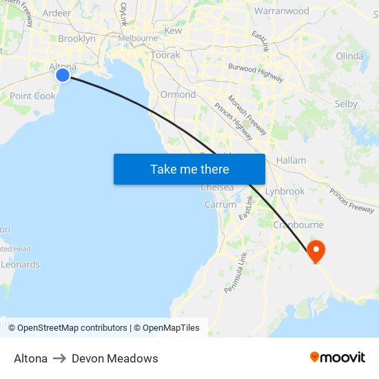 Altona to Devon Meadows map