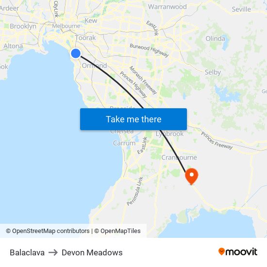 Balaclava to Devon Meadows map