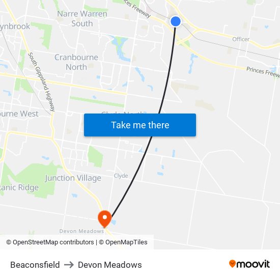 Beaconsfield to Devon Meadows map