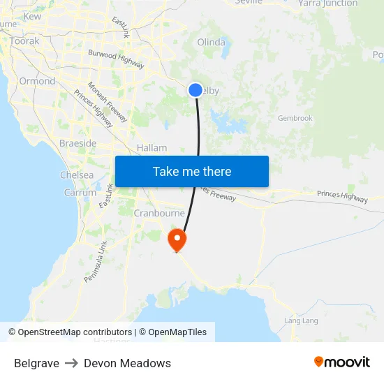 Belgrave to Devon Meadows map